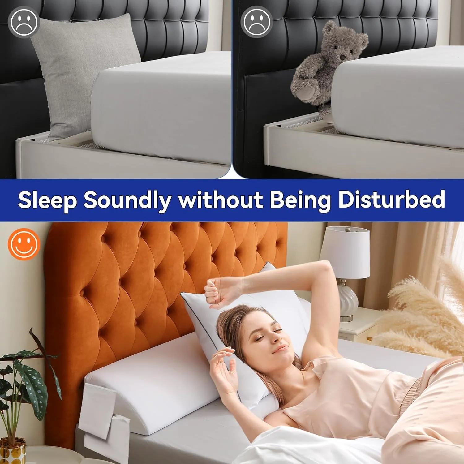 Queen Bed Wedge Pillow Headboard (60"x10"x6"), Bed Mattress Gap Filler Close The Gap (0-6 in) with 2 Pockets