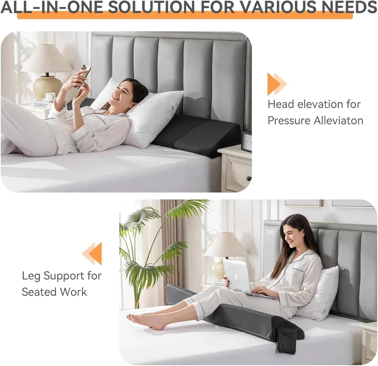 Queen Bed Wedge Pillow Headboard (60"x10"x6"), Bed Mattress Gap Filler Close The Gap (0-6 in) with Side Pocket