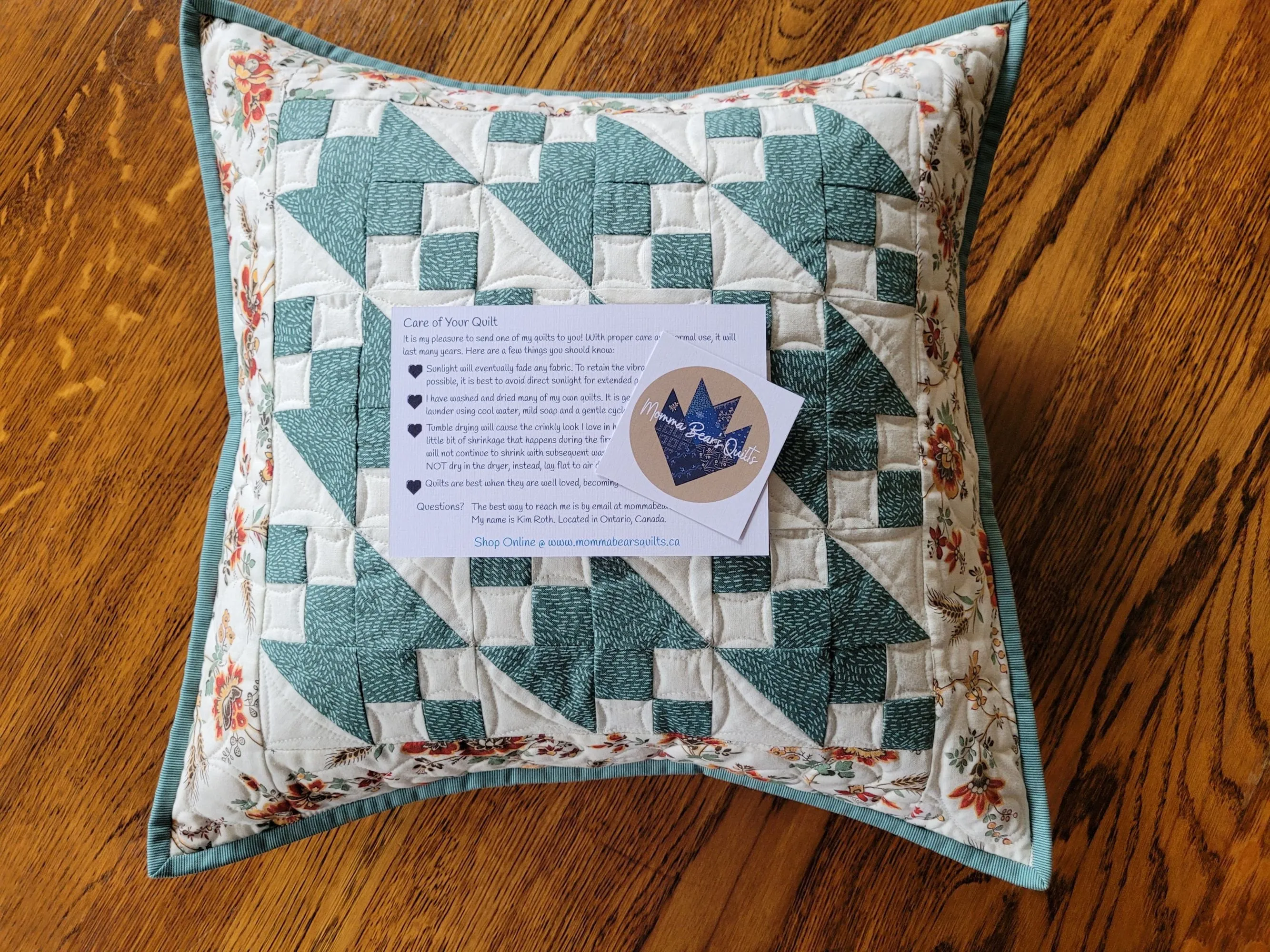 Quilted  Pillow, Teal Patchwork Throw Cushion, 16 inch Pillow Cover, Summer Decor