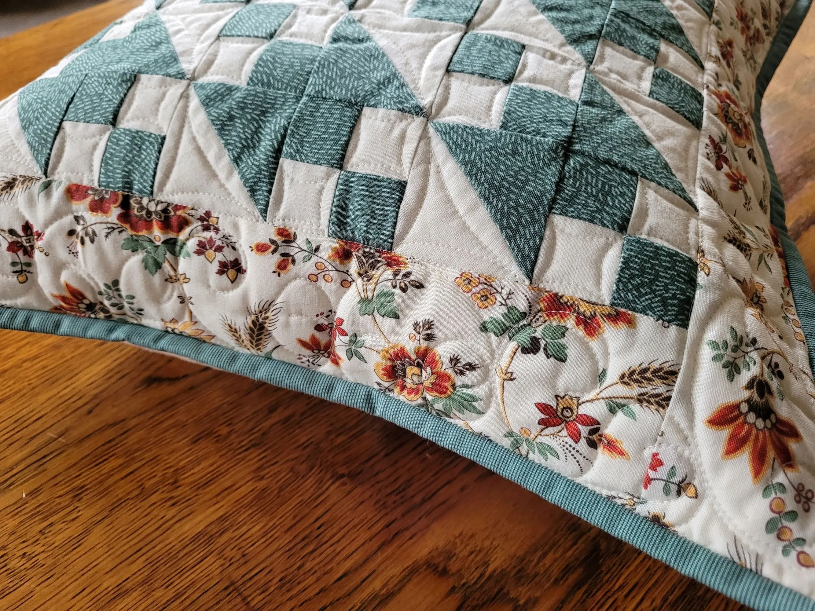 Quilted  Pillow, Teal Patchwork Throw Cushion, 16 inch Pillow Cover, Summer Decor