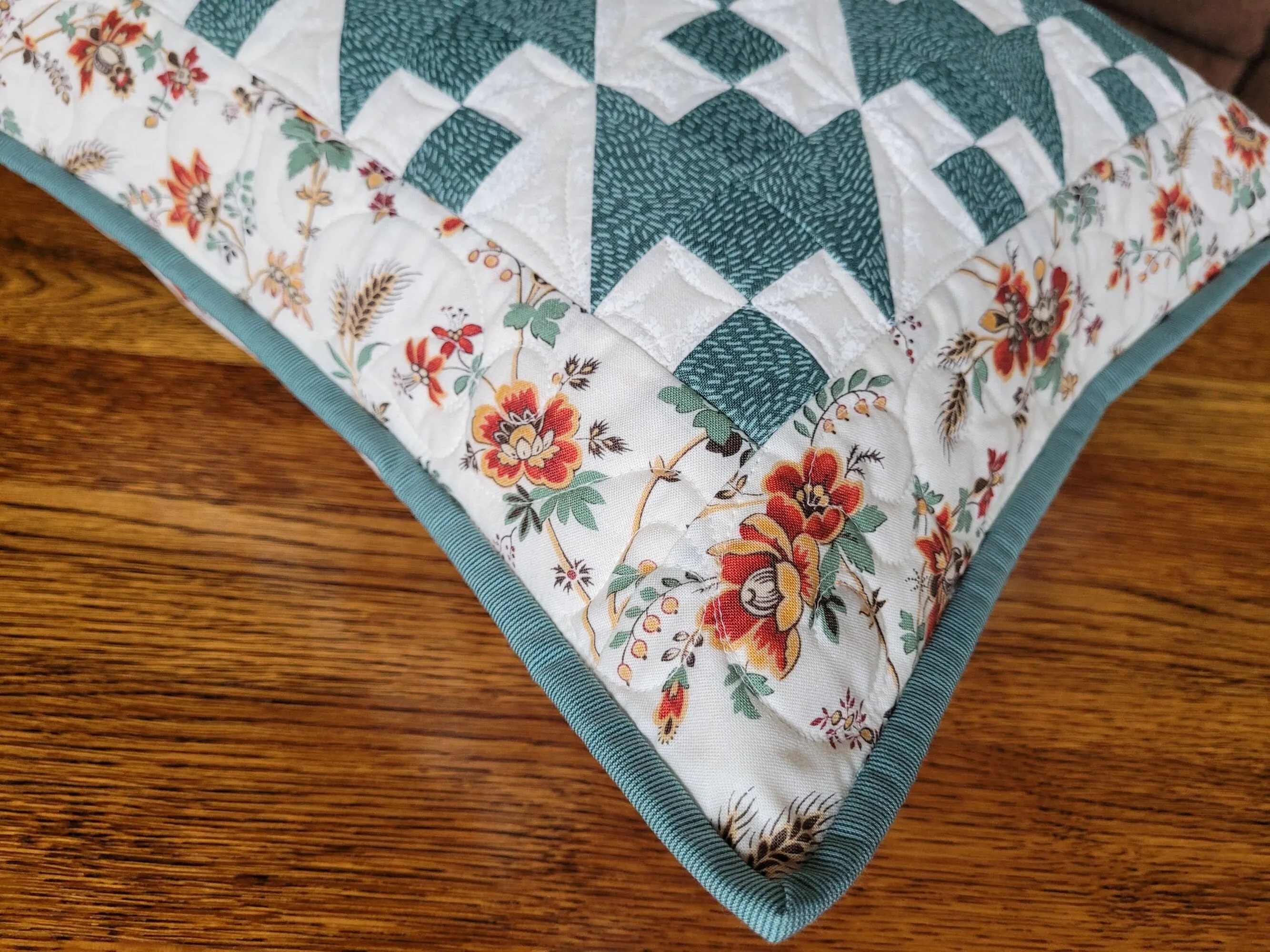 Quilted  Pillow, Teal Patchwork Throw Cushion, 16 inch Pillow Cover, Summer Decor