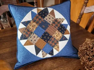 Quilted Throw Pillow, Blue and Brown