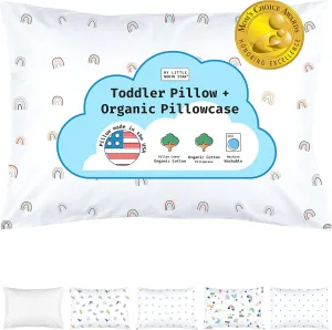 Rainbow Toddler Pillow - Organic Cotton, 13x18, Washable, Travel & Sleeping Pillow with Pillowcase