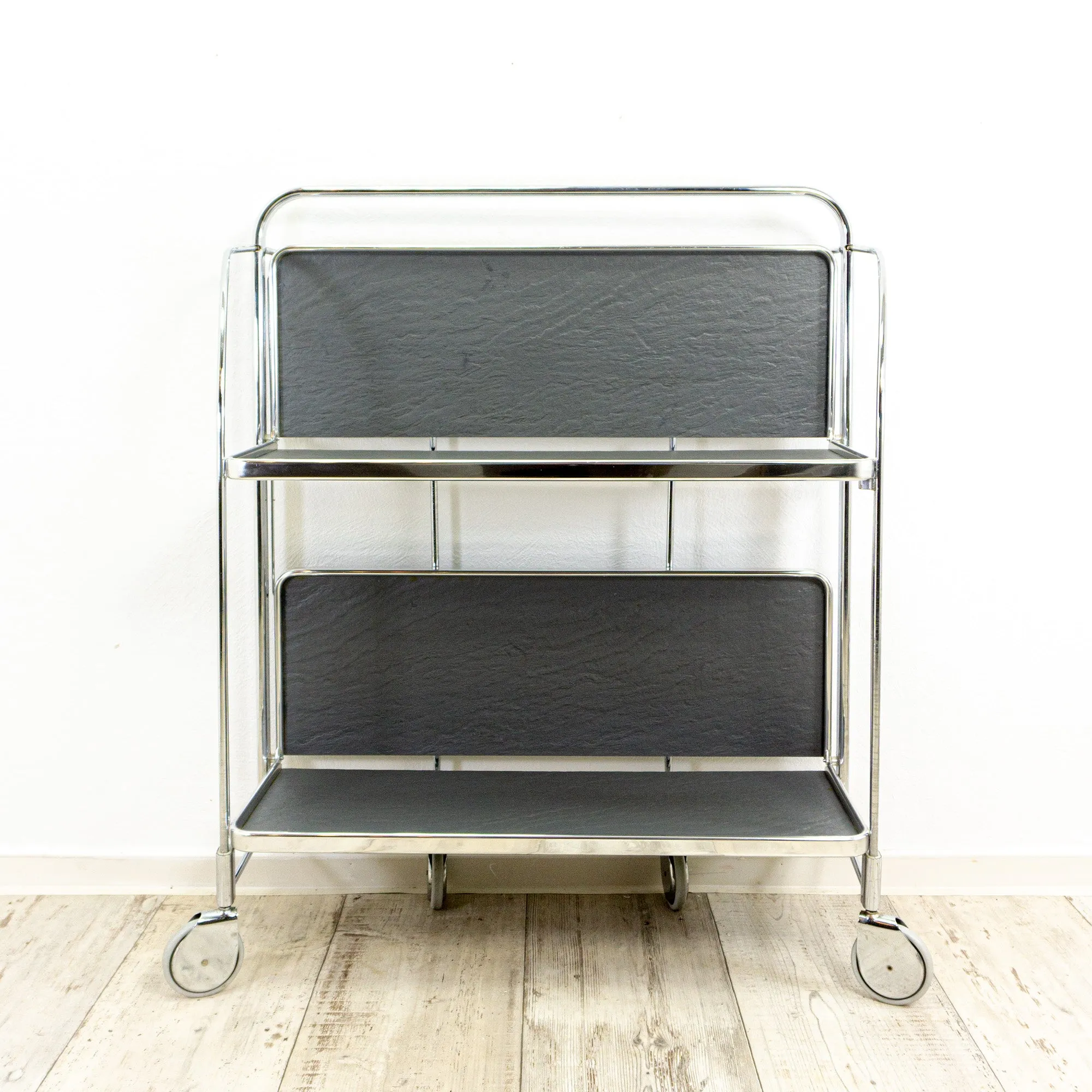Rare 1970s FOLDING BAR CART 'Dinett' by Bremshey Westgermany, gray slate look