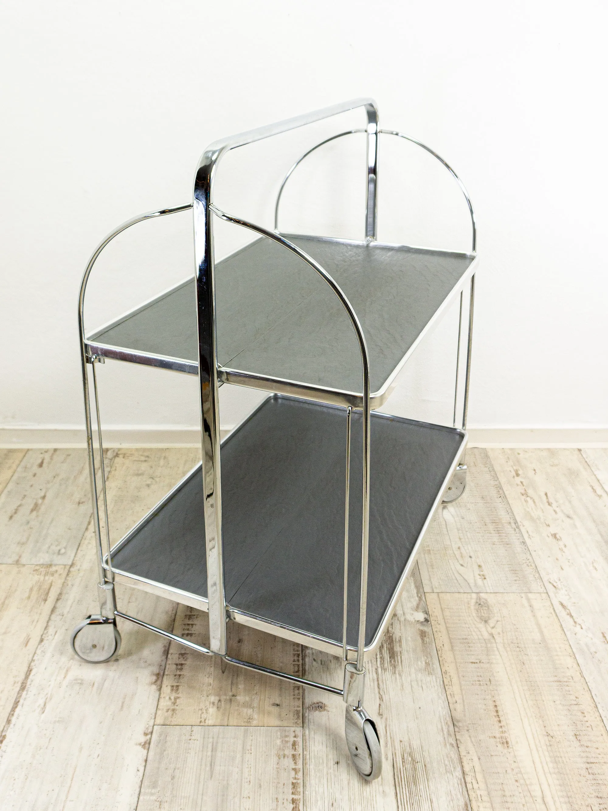 Rare 1970s FOLDING BAR CART 'Dinett' by Bremshey Westgermany, gray slate look