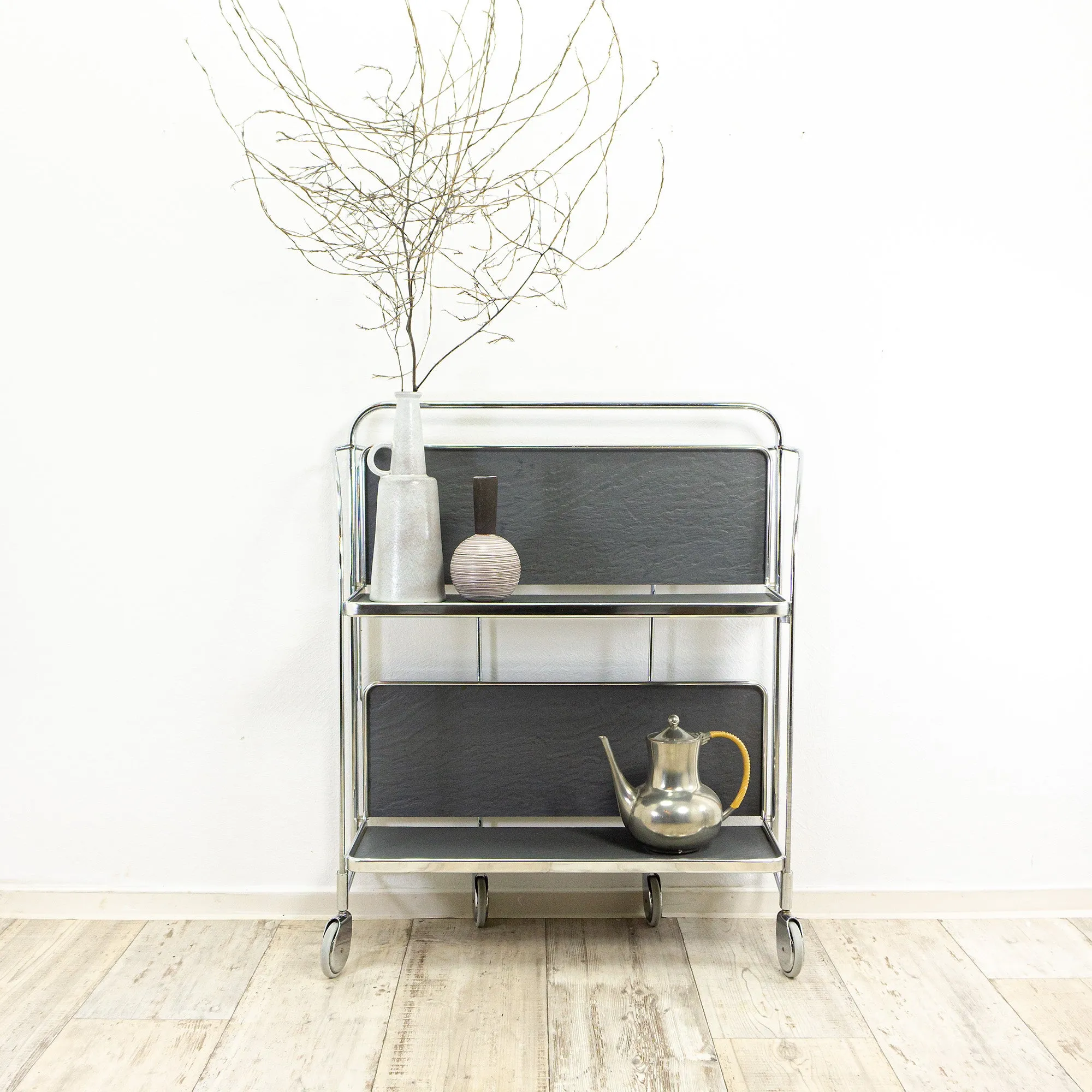 Rare 1970s FOLDING BAR CART 'Dinett' by Bremshey Westgermany, gray slate look