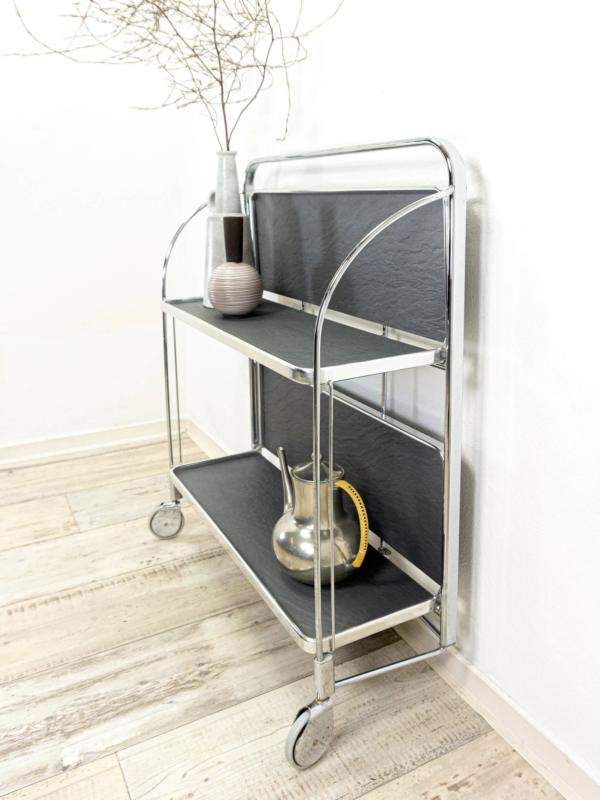 Rare 1970s FOLDING BAR CART 'Dinett' by Bremshey Westgermany, gray slate look