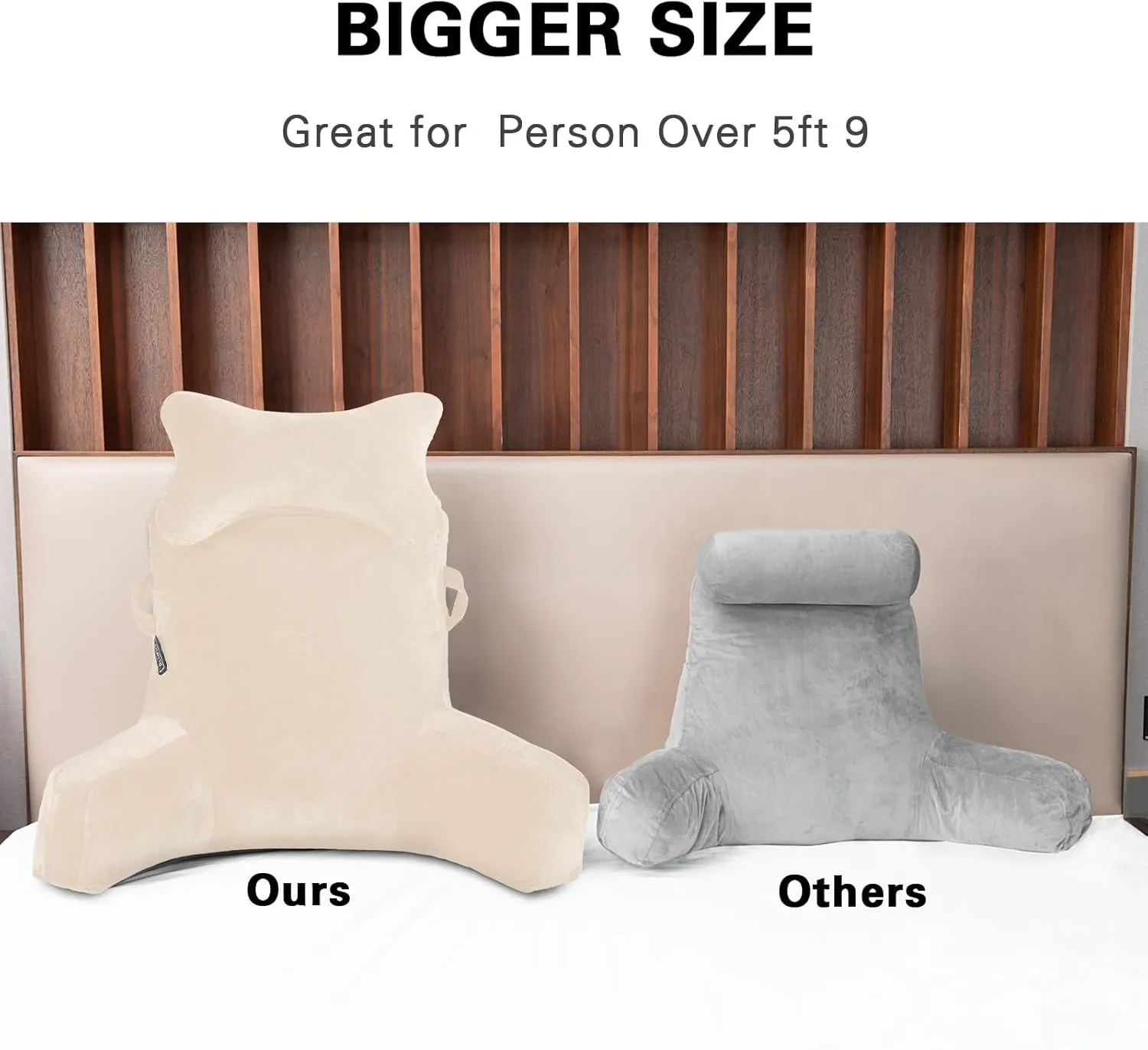Reading Pillow-Extra Large 31" Bed Rest Pillow with Detachable Neck Roll & Arms for Sitting in Bed or Couch-Backrest Reading Pillow Adult Back Pillows for Reading/Watching TV/Gaming/Relaxing-Beige