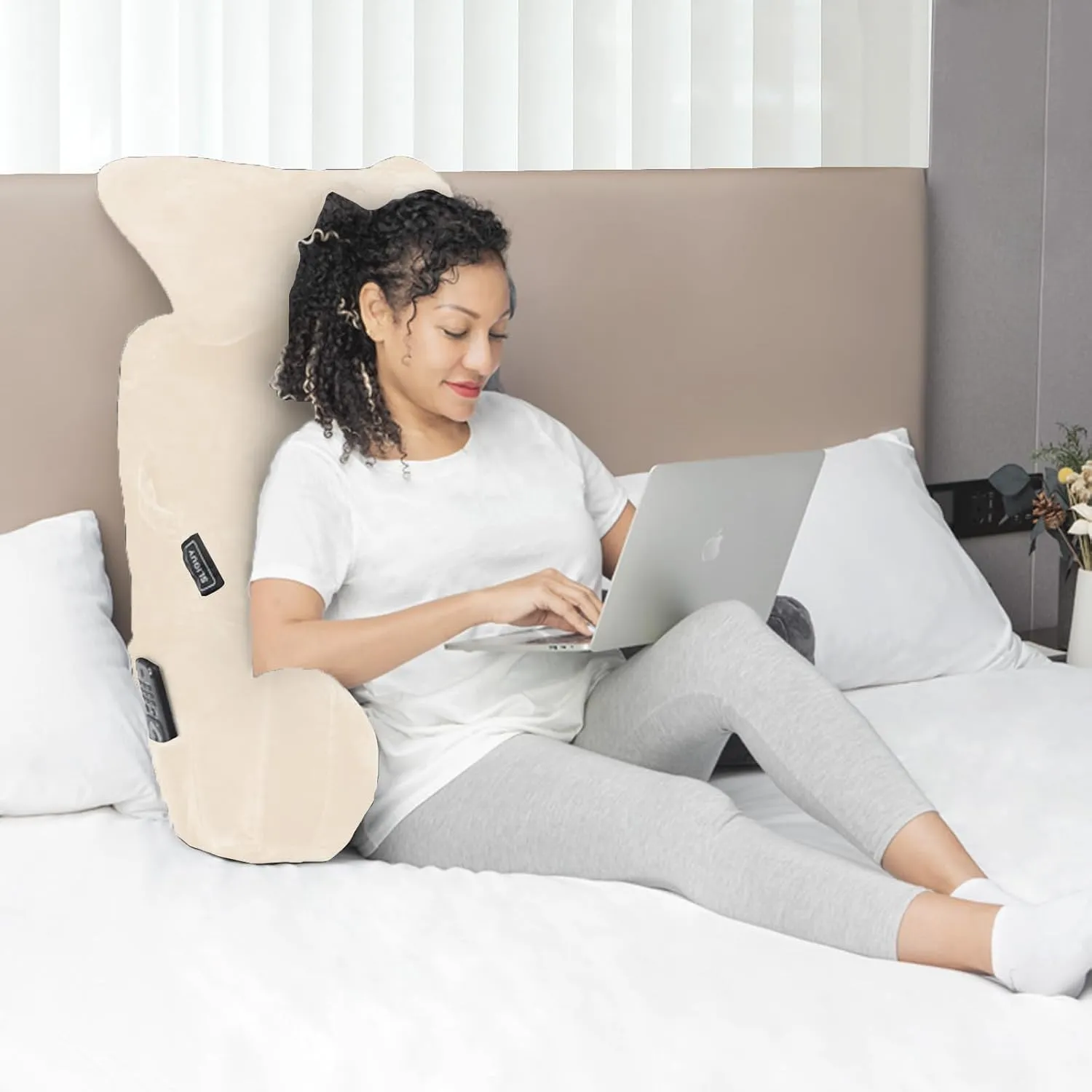Reading Pillow-Extra Large 31" Bed Rest Pillow with Detachable Neck Roll & Arms for Sitting in Bed or Couch-Backrest Reading Pillow Adult Back Pillows for Reading/Watching TV/Gaming/Relaxing-Beige