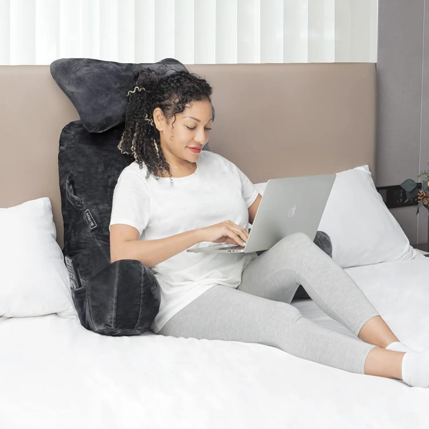 Reading Pillow-Extra Large 31" Bed Rest Pillow with Detachable Neck Roll & Arms for Sitting in Bed or Couch-Backrest Reading Pillow Adult Back Pillows for Reading,Watching TV,Gaming,Relaxing-Black