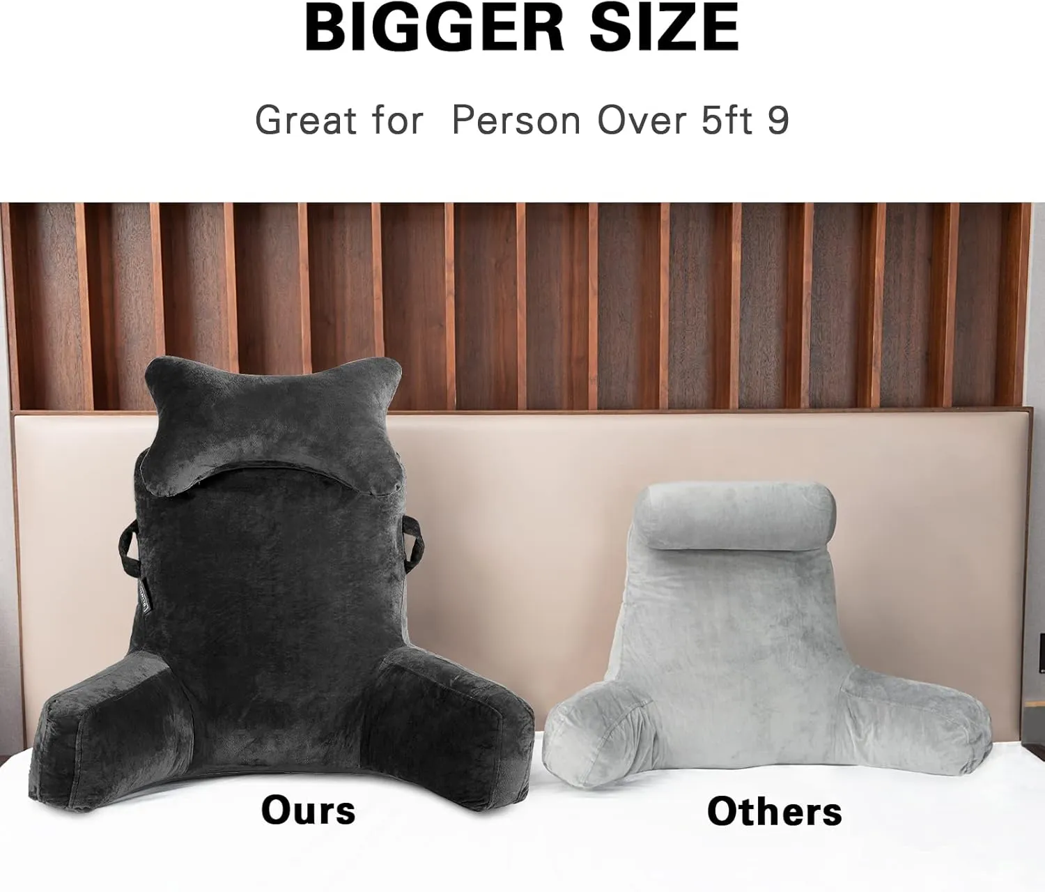 Reading Pillow-Extra Large 31" Bed Rest Pillow with Detachable Neck Roll & Arms for Sitting in Bed or Couch-Backrest Reading Pillow Adult Back Pillows for Reading,Watching TV,Gaming,Relaxing-Black