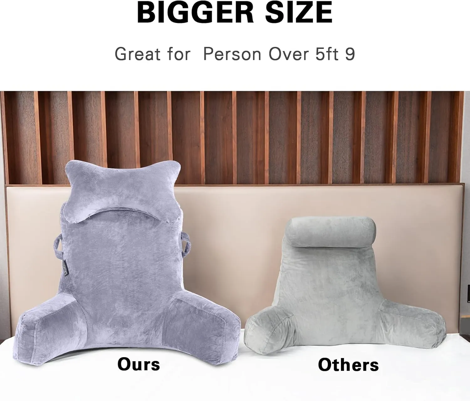 Reading Pillow-Extra Large 31" Bed Rest Pillow with Detachable Neck Roll & Arms for Sitting in Bed or Couch-Backrest Reading Pillow Adult Back Pillows for Reading/Watching TV/Gaming/Relaxing-Grey