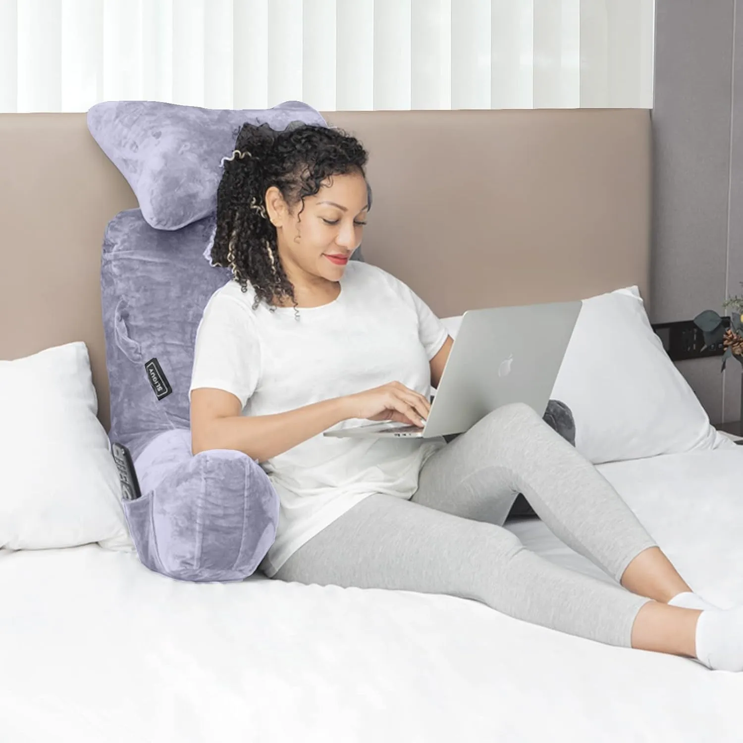 Reading Pillow-Extra Large 31" Bed Rest Pillow with Detachable Neck Roll & Arms for Sitting in Bed or Couch-Backrest Reading Pillow Adult Back Pillows for Reading/Watching TV/Gaming/Relaxing-Grey