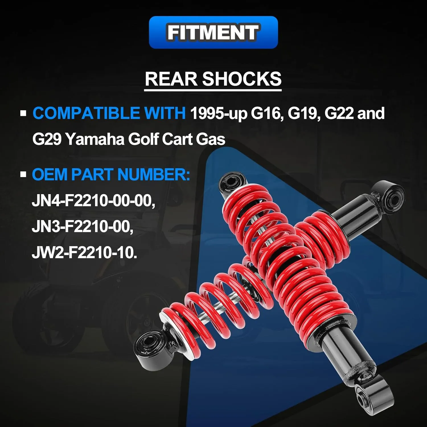 Rear Golf Cart Shock Absorbers Heavy Duty with Springs Compatible with 1995-up Yamaha Gas and Electric G14 G16 G19 G20 G22 G29 Models Replace# JN4-F2210-00, JN3-F2210-00 (RED)