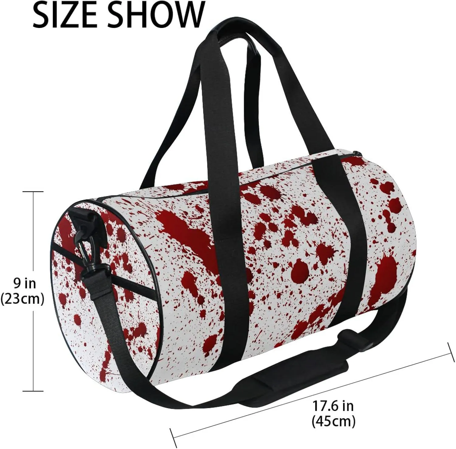 Red Blood Ink Splatter Spots Stains Isolated on White Duffel Bag, Foldable Canvas Travel Tote for Gym Sports with Inner Pockets, Durable Lightweight Fitness Bag for Overnight Workout