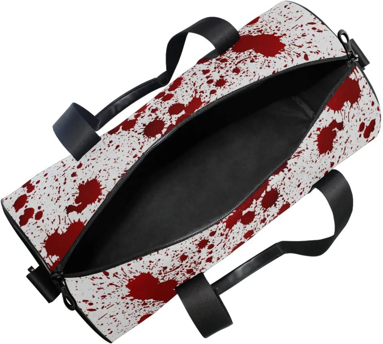 Red Blood Ink Splatter Spots Stains Isolated on White Duffel Bag, Foldable Canvas Travel Tote for Gym Sports with Inner Pockets, Durable Lightweight Fitness Bag for Overnight Workout