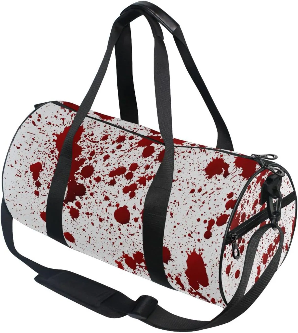 Red Blood Ink Splatter Spots Stains Isolated on White Duffel Bag, Foldable Canvas Travel Tote for Gym Sports with Inner Pockets, Durable Lightweight Fitness Bag for Overnight Workout