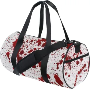 Red Blood Ink Splatter Spots Stains Isolated on White Duffel Bag, Foldable Canvas Travel Tote for Gym Sports with Inner Pockets, Durable Lightweight Fitness Bag for Overnight Workout