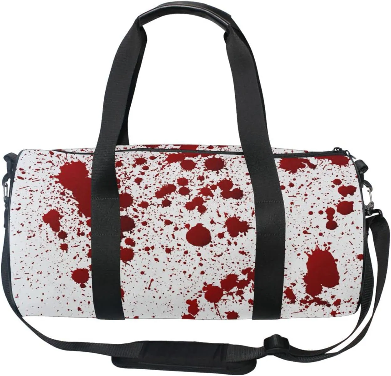 Red Blood Ink Splatter Spots Stains Isolated on White Duffel Bag, Foldable Canvas Travel Tote for Gym Sports with Inner Pockets, Durable Lightweight Fitness Bag for Overnight Workout