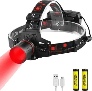 Red LED Headlamp Rechargeable Super Bright Hunting Headlamps Waterproof Headlamp Flashlight Zoomable 3 Modes Headlight for Hunting Fishing Running (Red)