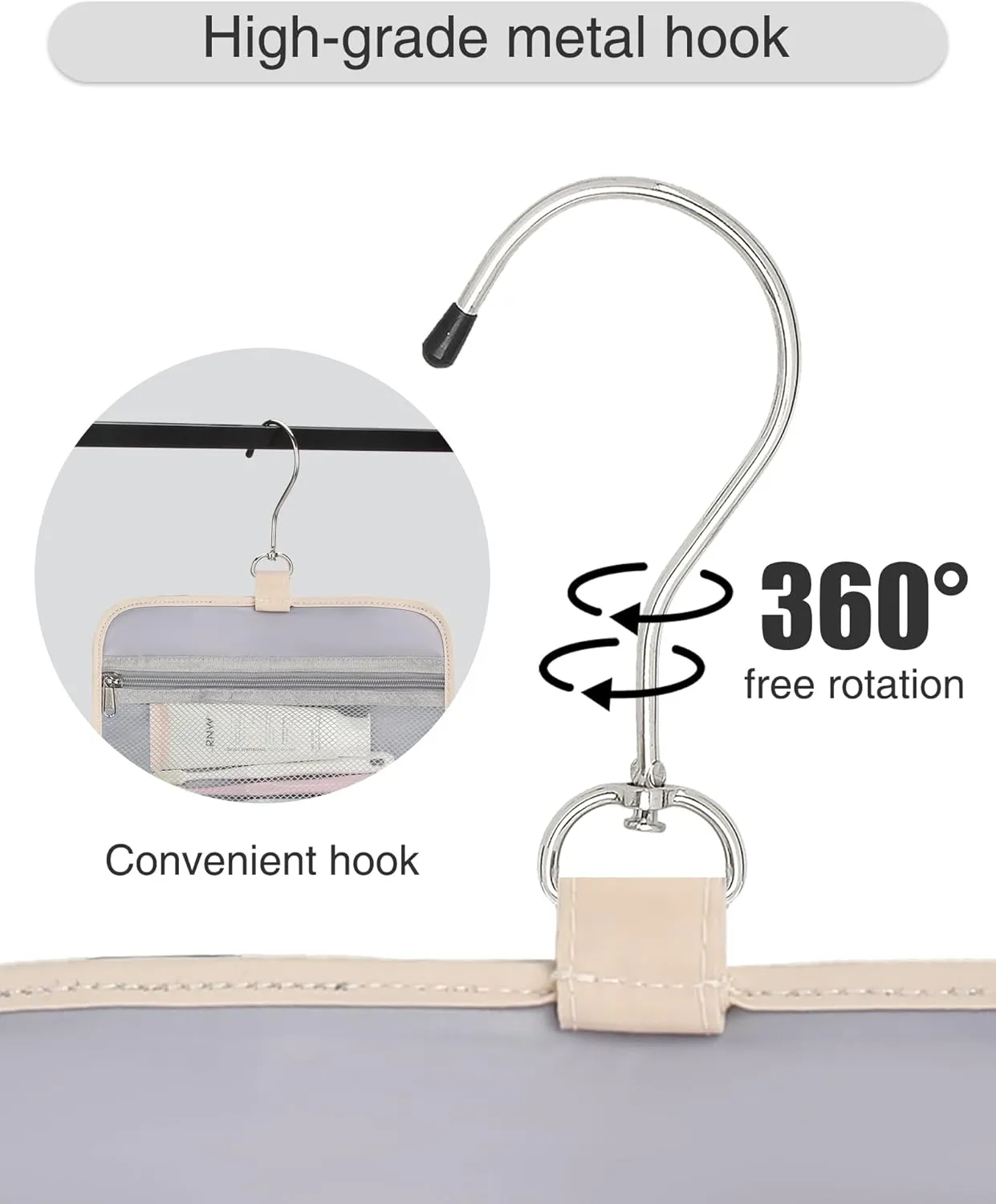 Relavel Travel Hanging Toiletry Bag, Waterproof Hanging Toiletries Bag for Women, Compact Cosmetic Bag Organizer with Hanging Hook, Makeup Organizer for Bathroom Shower (Off-White)