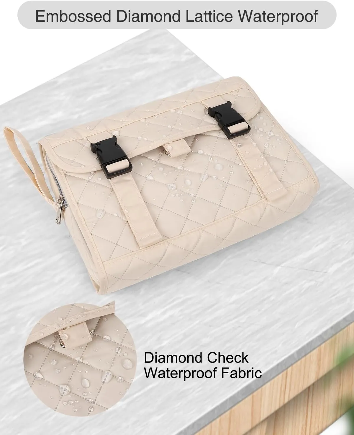 Relavel Travel Hanging Toiletry Bag, Waterproof Hanging Toiletries Bag for Women, Compact Cosmetic Bag Organizer with Hanging Hook, Makeup Organizer for Bathroom Shower (Off-White)