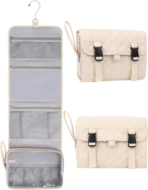 Relavel Travel Hanging Toiletry Bag, Waterproof Hanging Toiletries Bag for Women, Compact Cosmetic Bag Organizer with Hanging Hook, Makeup Organizer for Bathroom Shower (Off-White)
