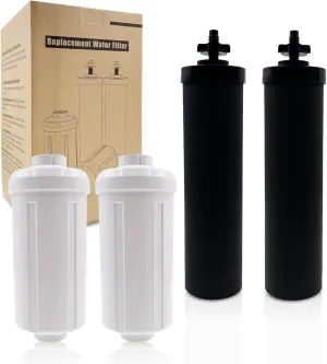 Replacement Fluoride Water Filter and Black Purification Elements, Compatible with Berkey and other Gravity Filtration System (Pack of 2 x white fluoride   2 x Black Filters)