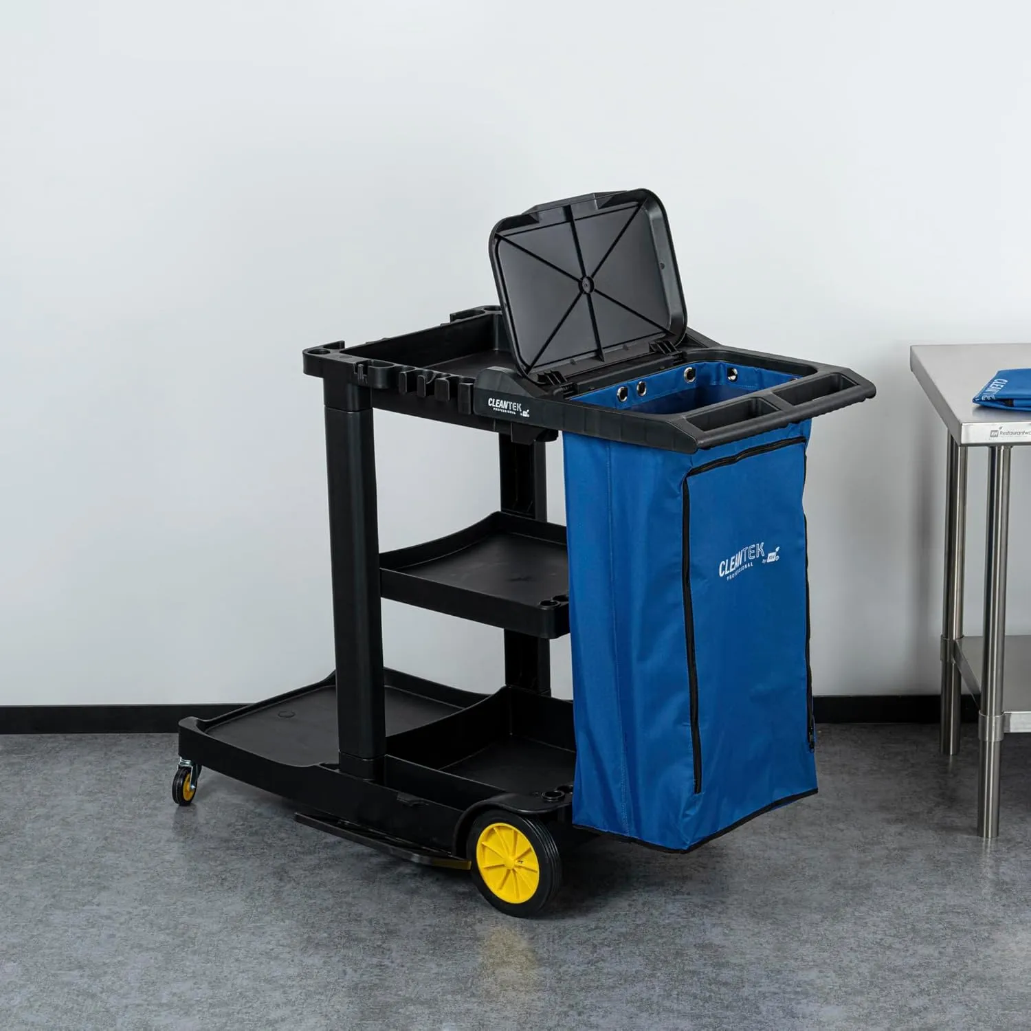 Restaurantware-Janitor CART Bag ONLY: Clean Tek Professional 16.93 x 10.63 x 29.53 Inch Janitorial Cart Bag, 1 Heavy-Duty Bag - Janitor Cart Sold Separately, Durable, Blue Plastic Replacement Bag