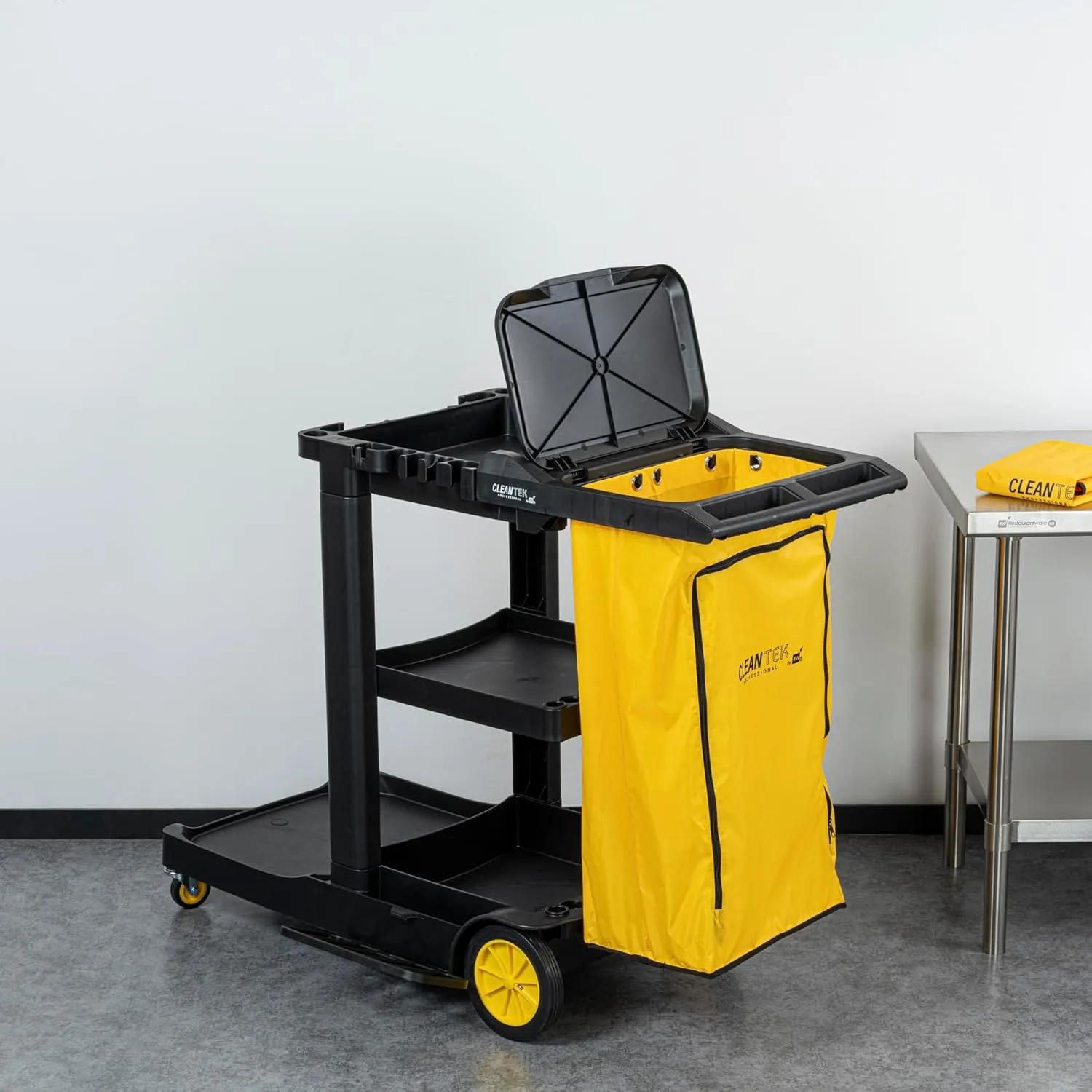 Restaurantware-Janitor CART Bag ONLY: Clean Tek Professional 16.93 x 10.63 x 29.53 Inch Janitorial Cart Bag, 1 Heavy-Duty Bag - Janitor Cart Sold Separately, Durable, Yellow Plastic Replacement Bag