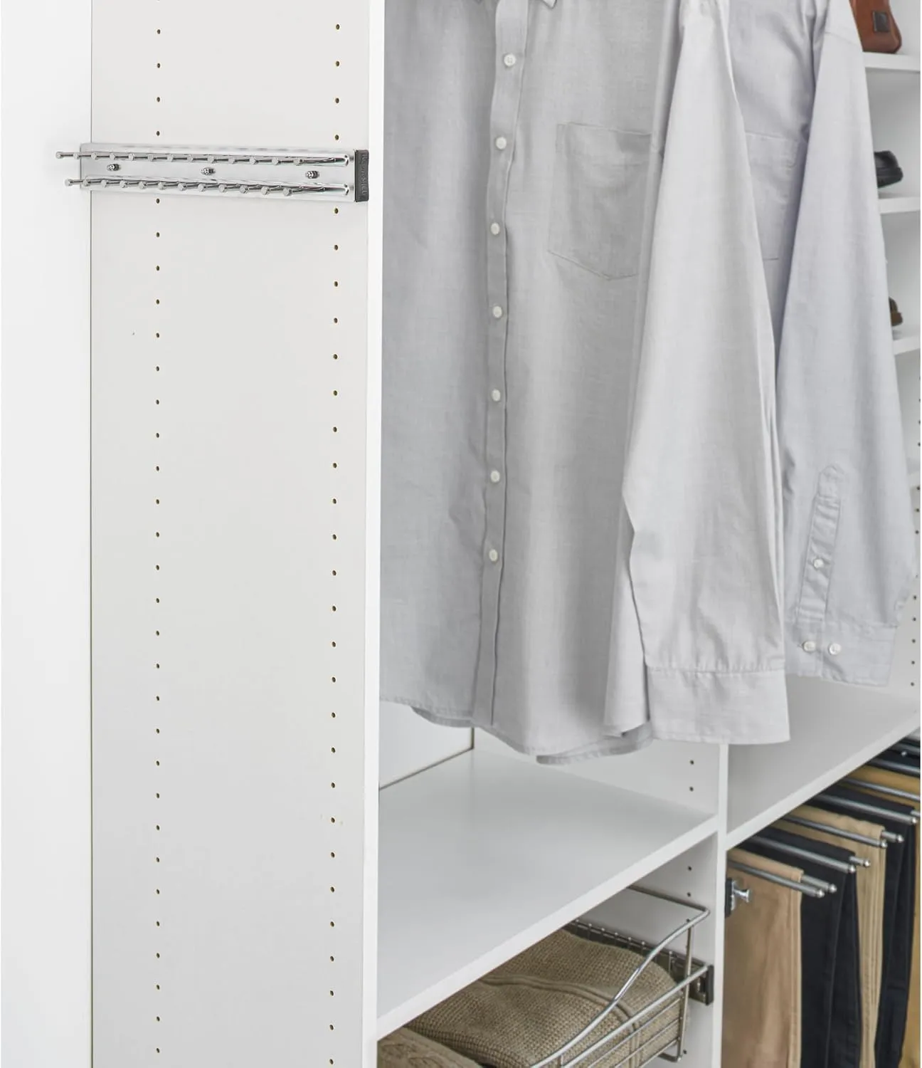 Rev-A-Shelf Pullout 14 Inch Side Mount Extending Closet Tie and Belt Organization Storage Rack Holder for Up to 25 Ties, Chrome, TRC-14CR