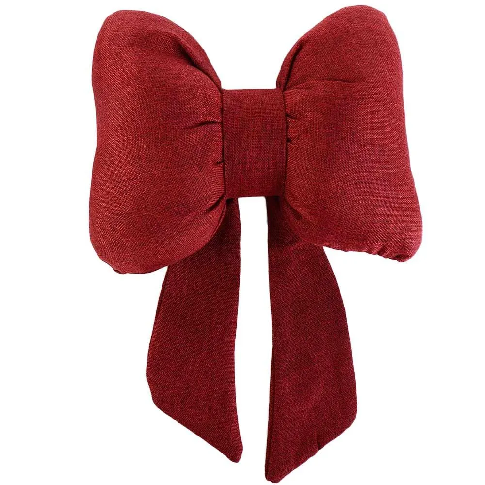 Ribbon Bow Car Neck Pillow – Linen Streamer Design, Ergonomic Cotton Comfort for Kids & Adults