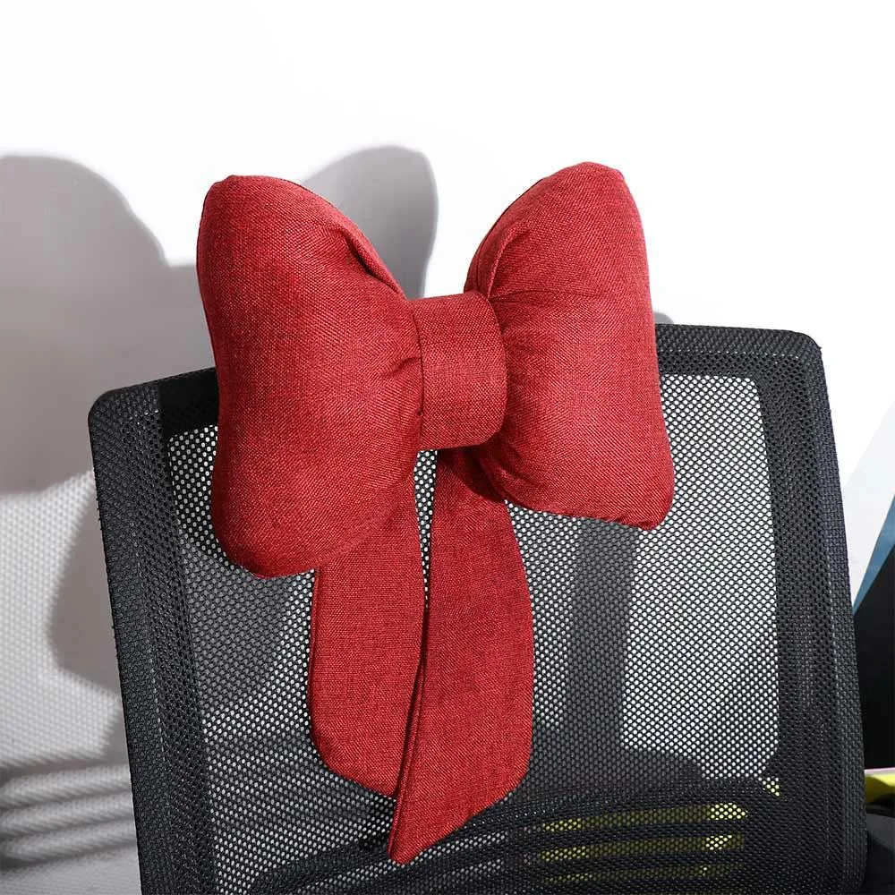 Ribbon Bow Car Neck Pillow – Linen Streamer Design, Ergonomic Cotton Comfort for Kids & Adults