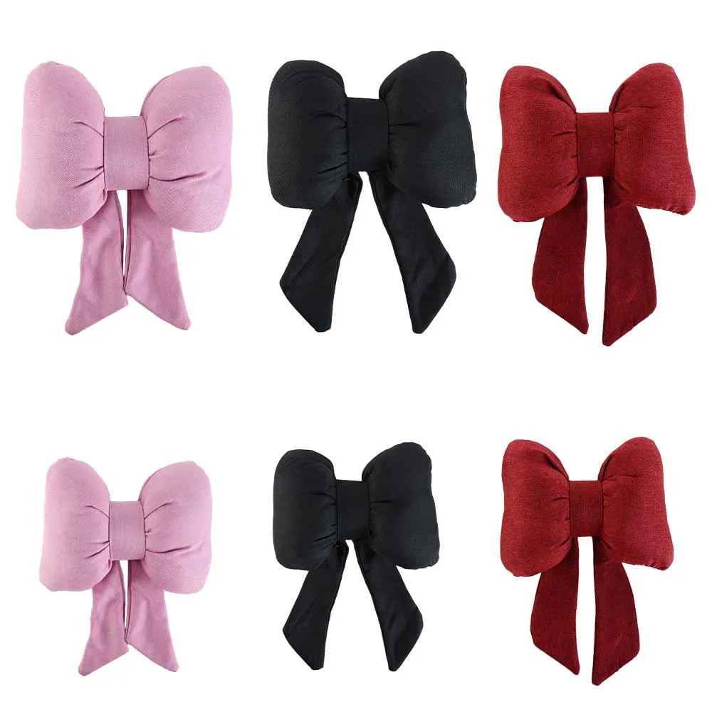 Ribbon Bow Car Neck Pillow – Linen Streamer Design, Ergonomic Cotton Comfort for Kids & Adults
