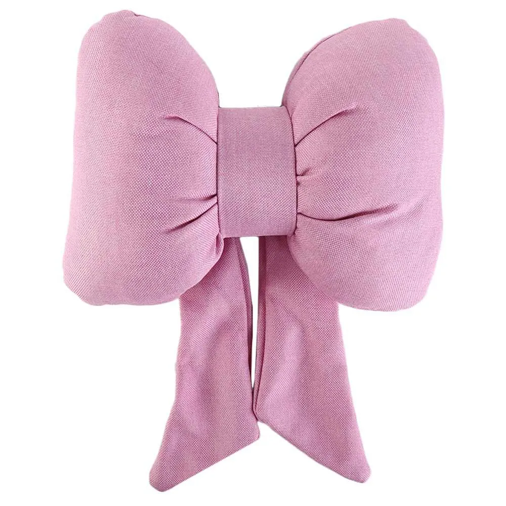 Ribbon Bow Car Neck Pillow – Linen Streamer Design, Ergonomic Cotton Comfort for Kids & Adults