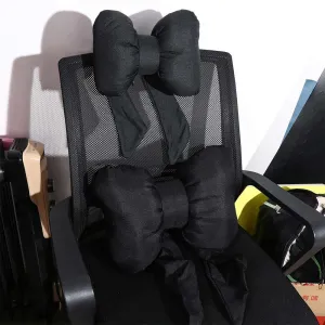 Ribbon Bow Car Neck Pillow – Linen Streamer Design, Ergonomic Cotton Comfort for Kids & Adults