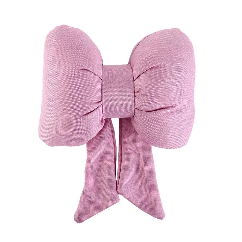 Ribbon Bow Car Neck Pillow – Linen Streamer Design, Ergonomic Cotton Comfort for Kids & Adults