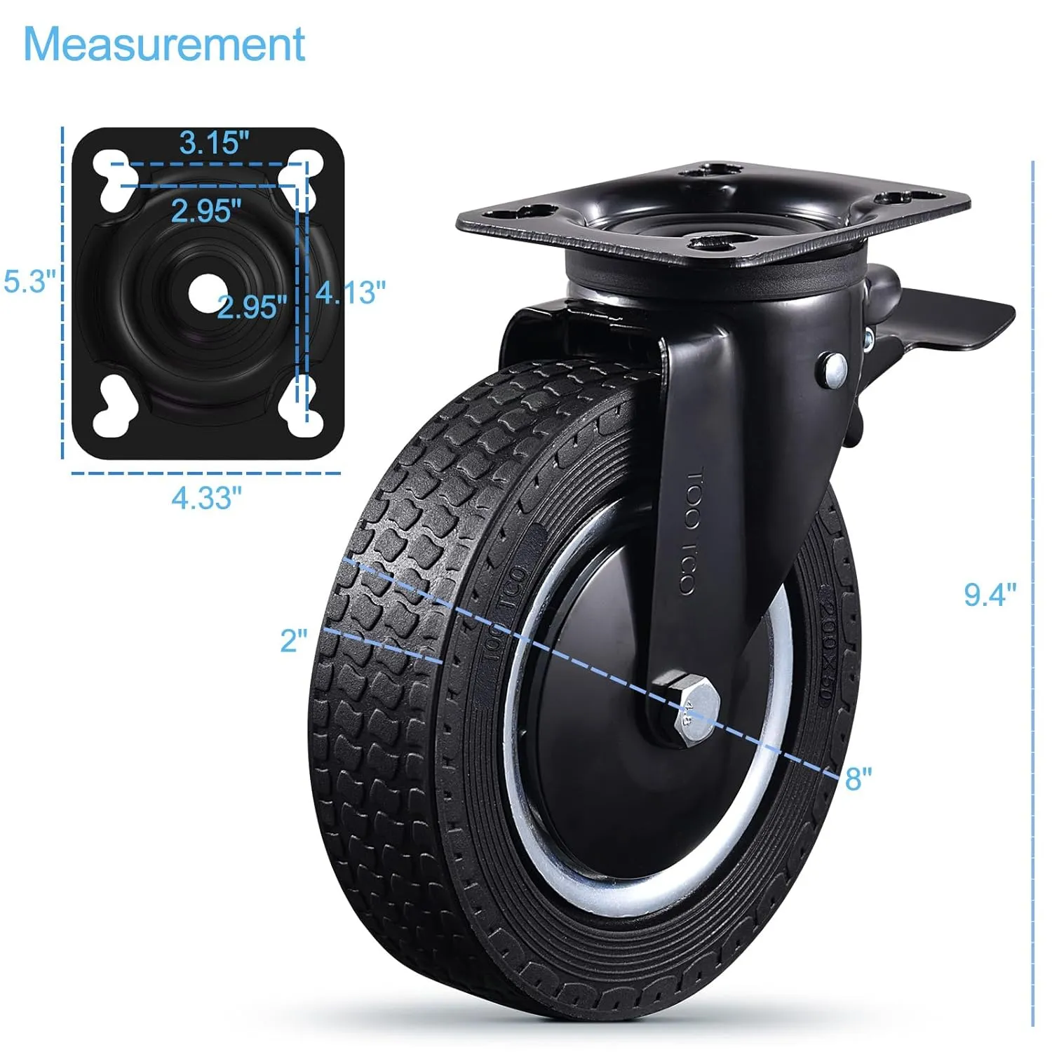 Rigid 8 Inch Caster Wheels Set of 4 Heavy Duty Industrial Swivel Locking Casters 3200 Lbs Load Capacity, Fixed Black Rubber Wheels for Cart, Furniture, Workbench - Bolts & Screws Included…