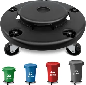 ROBLOCK Commercial Trash Can Dolly Cart with Wheels for 20/32/44/55 Gallon Containers, Trash Dolly Wheels with Twist Lock for Restaurants, Kitchen, Office, Outdoor, Black