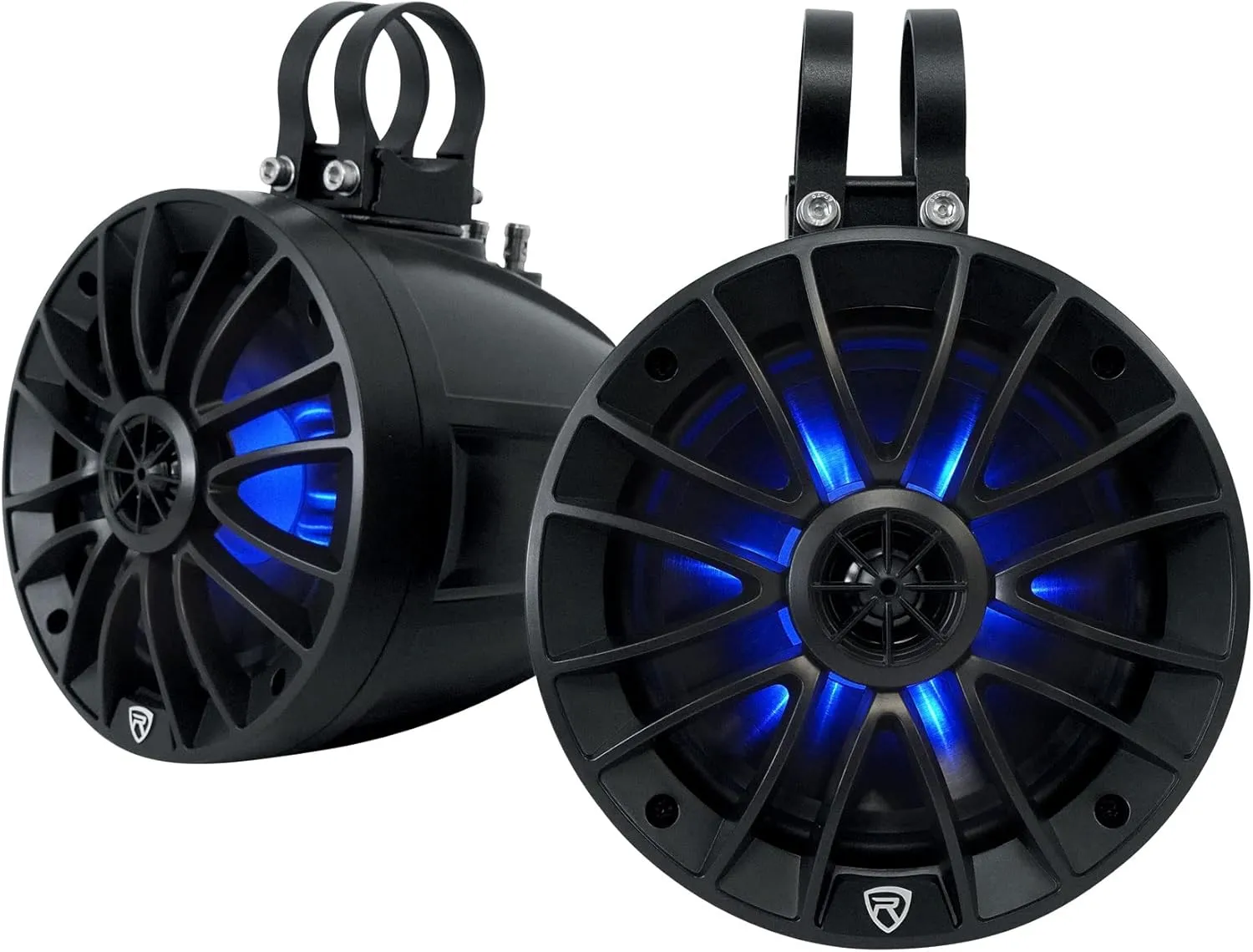 Rockville PT65BR Pair, 6.5" Powered Bluetooth LED Tower Speakers, Includes RGB Remote, 300W Peak Power, IPX6 Water Resistant, 360° Swivel Mount Black, Perfect for ATV/UTV/RZR/Cart