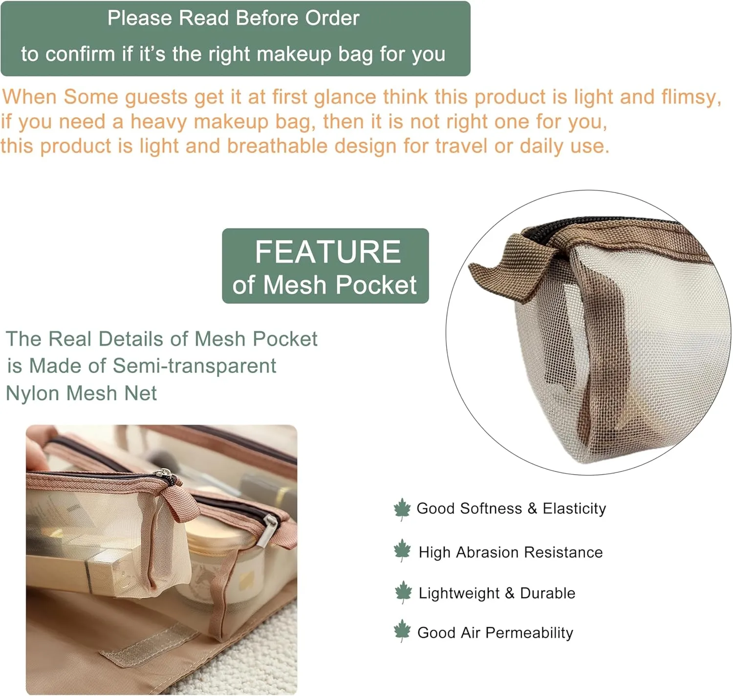Roll Up Makeup Bag, Hanging Toiletry Bag, 4 in 1 Detachable Cosmetic Bag, 4 Removable Storage Bags, Travel Makeup Organizer Bags for Women Men(Green)