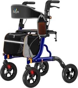Rollator Walkers for Seniors with Seat, Foldable Walkers for Seniors, 8" All-Terrain Wheels, 18" Big Seat, 6-Level Adjustable Height Rolling Walker, 350 lb, Walker for Seniors & Adults (Blue)