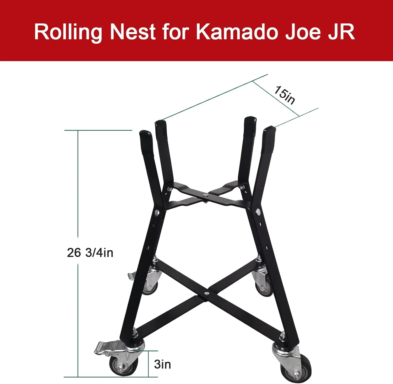 Rolling Cart for Kamado Joe Junior 13.5" Grill Stand for Kamado Joe Accessories, Rolling Nest with Heavy Duty Locking Caster Wheels Powder Coated Steel for Smoker Kamado Grill Stand Black