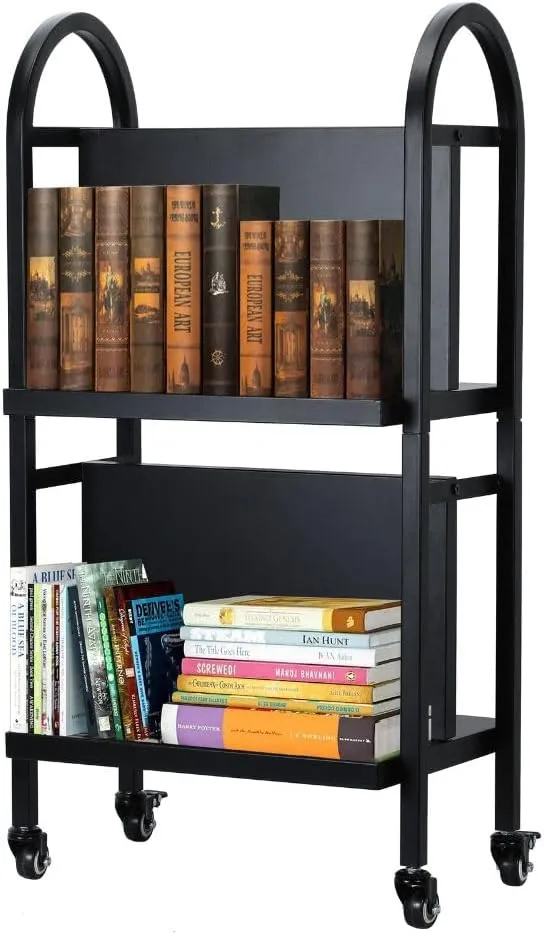 Rolling Library Book Cart – 34 Inches Tall, 100LBS Capacity Double Sided for Easy Organization - Sturdy, and Versatile Office Book Cart with 4 Lockable Wheels