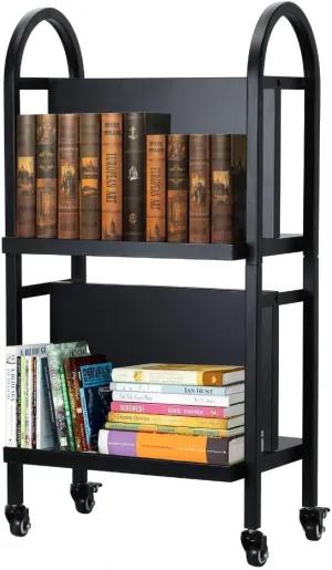 Rolling Library Book Cart – 34 Inches Tall, 100LBS Capacity Double Sided for Easy Organization - Sturdy, and Versatile Office Book Cart with 4 Lockable Wheels