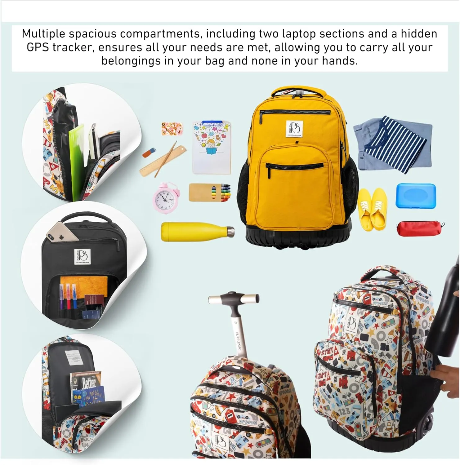 Rolling Trolley Backpacks (Racing Track)