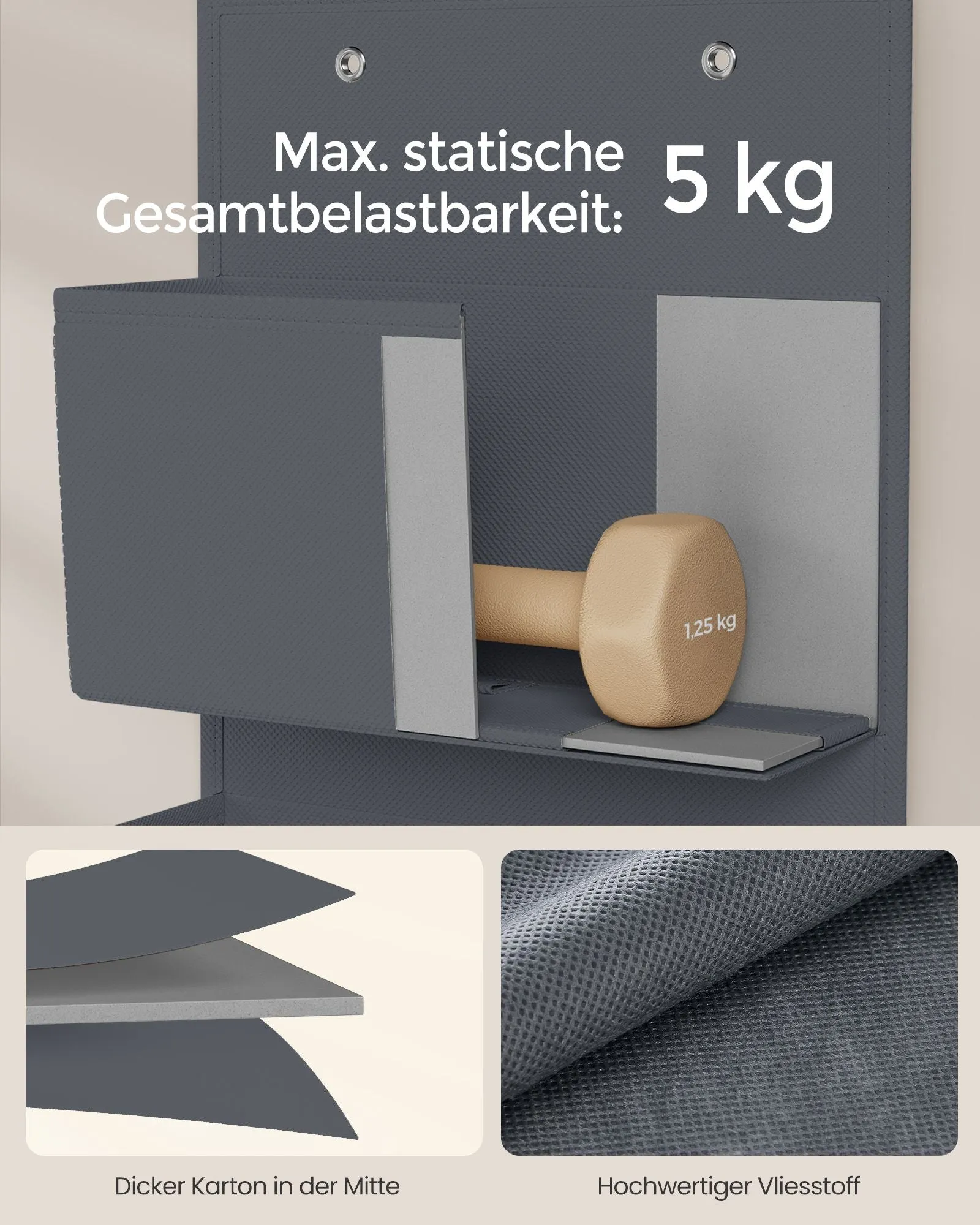 Rootz 2 Pack Hanging Organizer - Closet Organizer - Storage Solution - Non-Woven Fabric - 12cm x 33.5cm x 100cm - Slate Gray