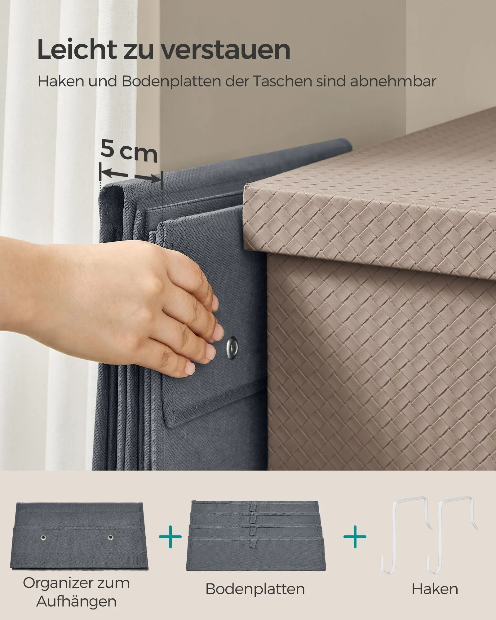 Rootz 2 Pack Hanging Organizer - Closet Organizer - Storage Solution - Non-Woven Fabric - 12cm x 33.5cm x 100cm - Slate Gray