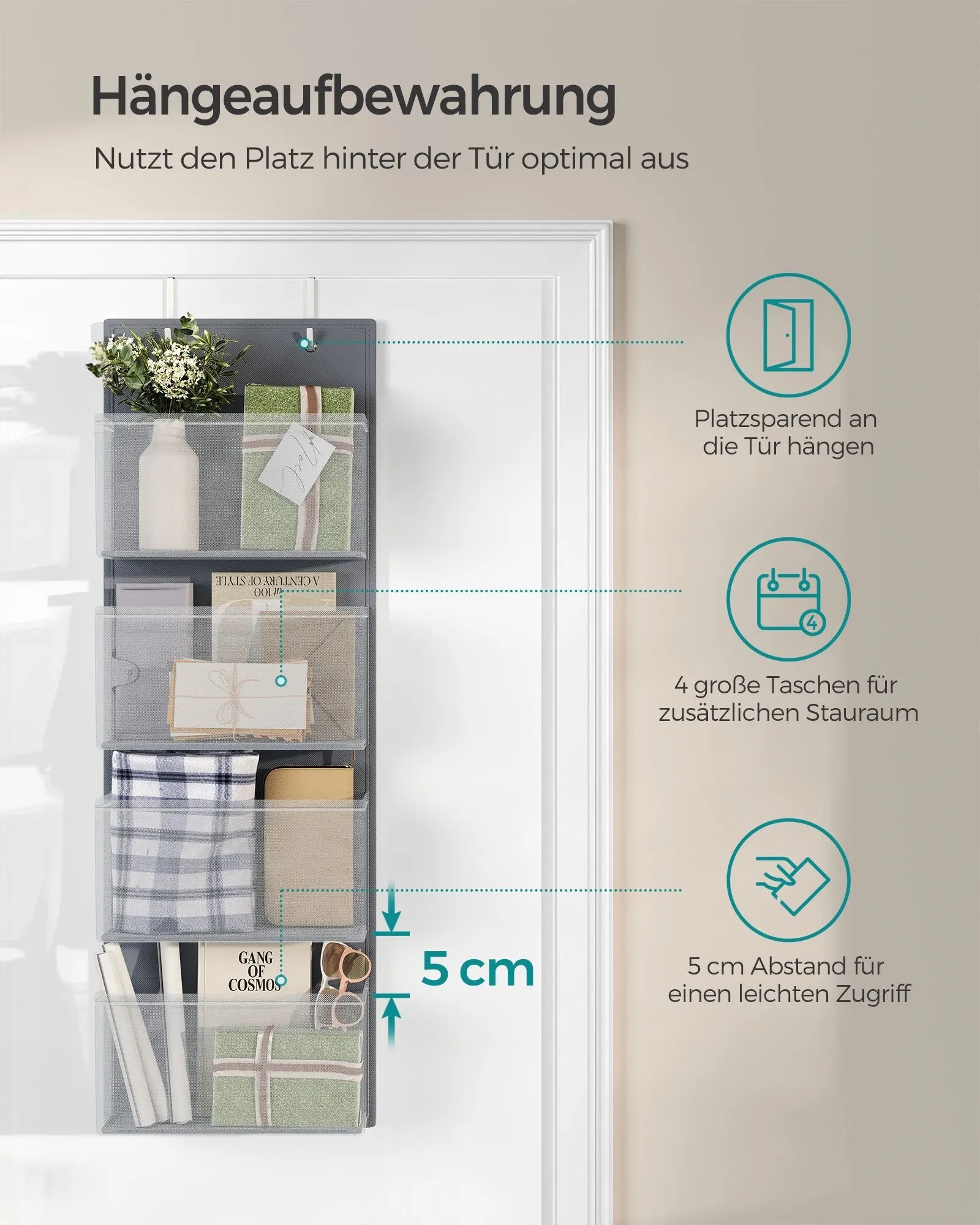 Rootz 2 Pack Hanging Organizer - Closet Organizer - Storage Solution - Non-Woven Fabric - 12cm x 33.5cm x 100cm - Slate Gray