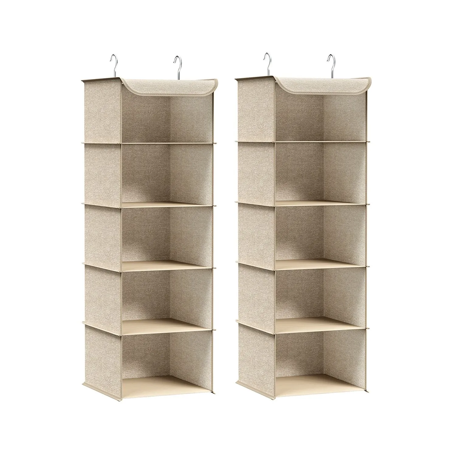 Rootz 2 Pack Hanging Organizer - Closet Organizer - Storage Solution - Non-Woven Fabric - Bamboo Inserts - Metal Frame - Sand Beige - 30cm x 30cm x 90cm